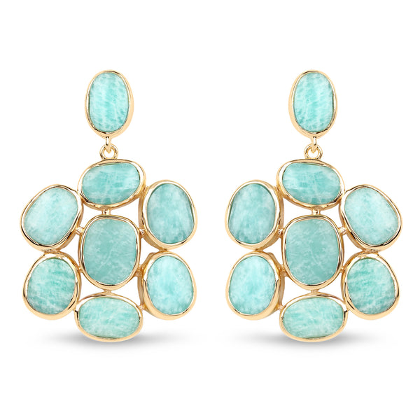 14K Yellow Gold Plated 25.73 Carat Genuine Amazonite .925 Sterling Silver Earrings