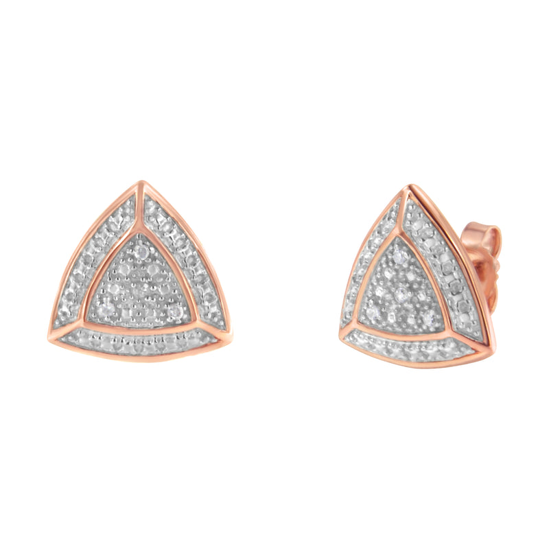 14K Rose Gold over .925 Sterling Silver Diamond-Accented Trillion Shaped 4-Stone Halo-Style Stud Earrings (H-I Color, I2-I3 Clarity)