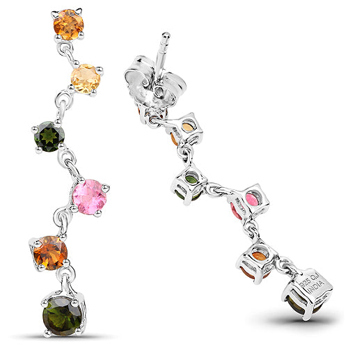 1.96 Carat Genuine Multi Tourmaline .925 Sterling Silver Earrings