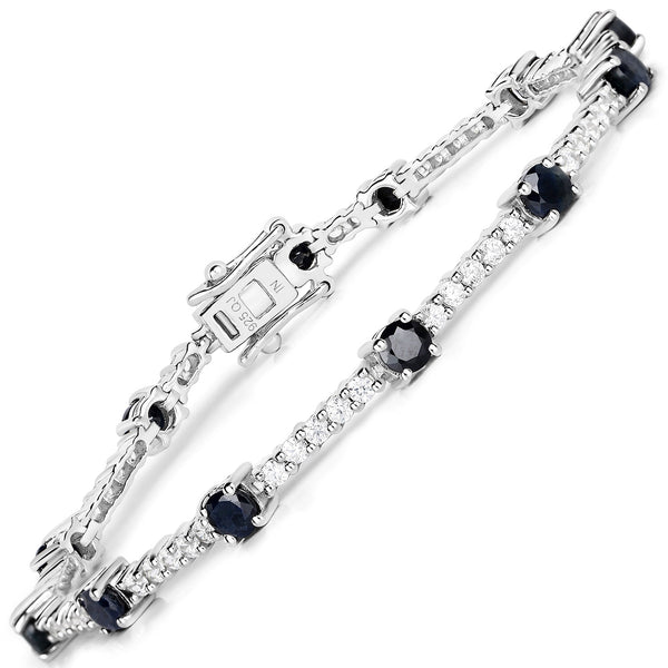 6.21 Carat Genuine Blue Sapphire and White Zircon .925 Sterling Silver Bracelet