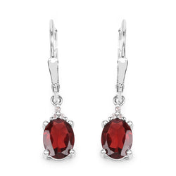 3.23 Carat Genuine Garnet and White Topaz .925 Sterling Silver Earrings