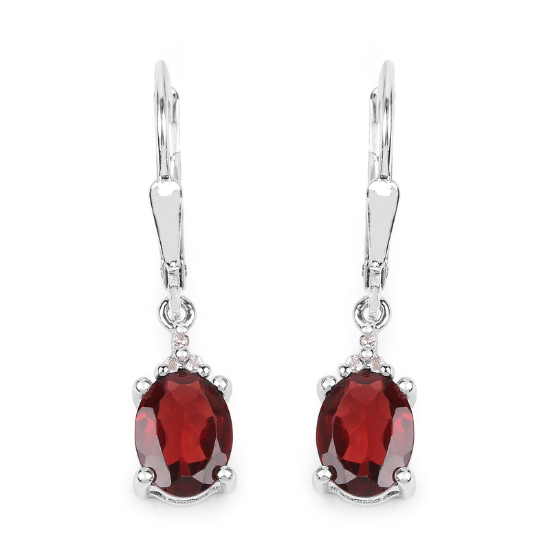 3.23 Carat Genuine Garnet and White Topaz .925 Sterling Silver Earrings