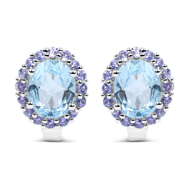 6.06 Carat Genuine Blue Topaz and Tanzanite .925 Sterling Silver Earrings