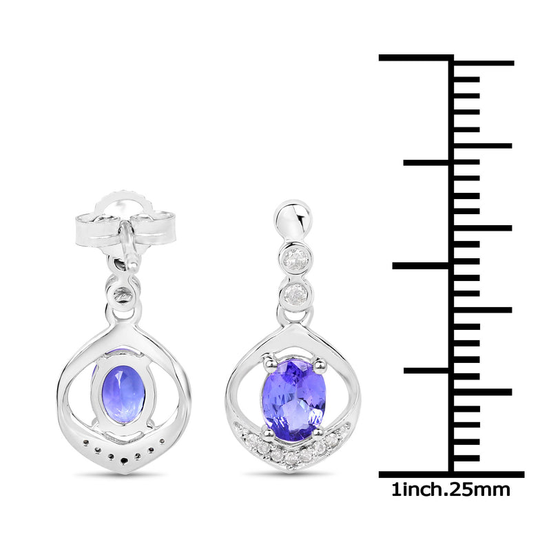 0.76 Carat Genuine Tanzanite and White Diamond 14K White Gold Earrings