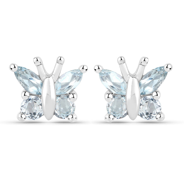 18K White Gold Plated 1.12 Carat Genuine Blue Topaz .925 Sterling Silver Earrings