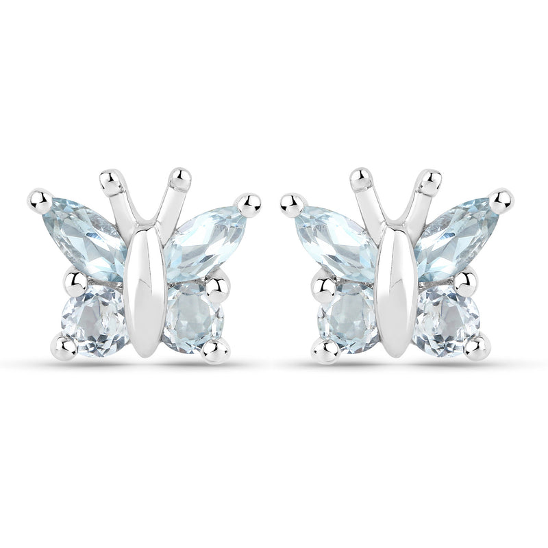 18K White Gold Plated 1.12 Carat Genuine Blue Topaz .925 Sterling Silver Earrings