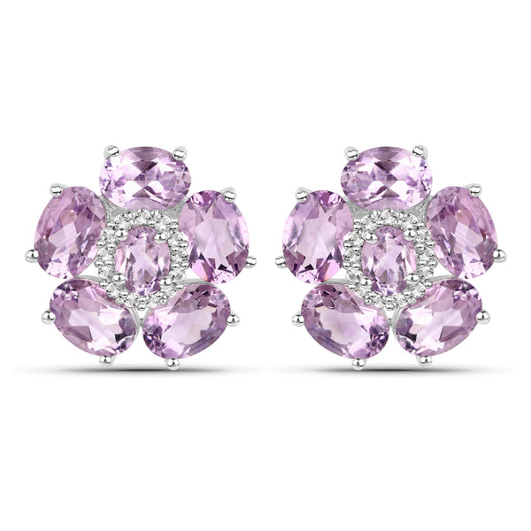 18K White Gold Plated 7.74 Carat Genuine Pink Amethyst and White Topaz .925 Sterling Silver Earrings