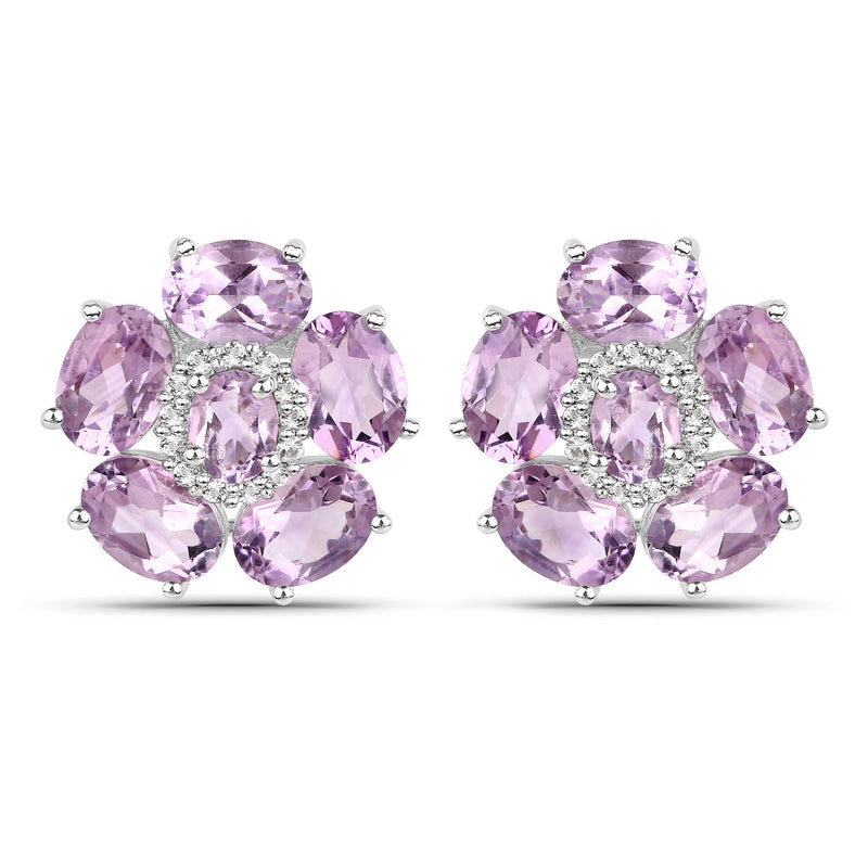 18K White Gold Plated 7.74 Carat Genuine Pink Amethyst and White Topaz .925 Sterling Silver Earrings