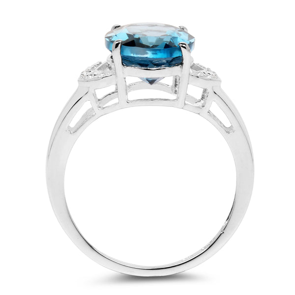 4.26 Carat Genuine London Blue Topaz & White Topaz .925 Sterling Silver Ring