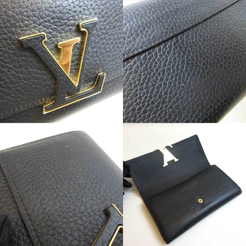 Louis Vuitton Wallet Portofeuil Capsine Noir Black Long Folded Women's Taurillon Leather M61248