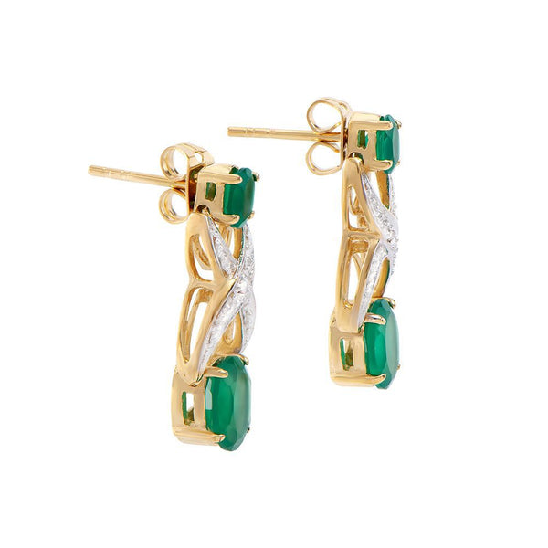 2.67 TW CTS GREEN AGATE & DIAMONDS 18K GOLD PLATED DESIGNER EAR-RINGS