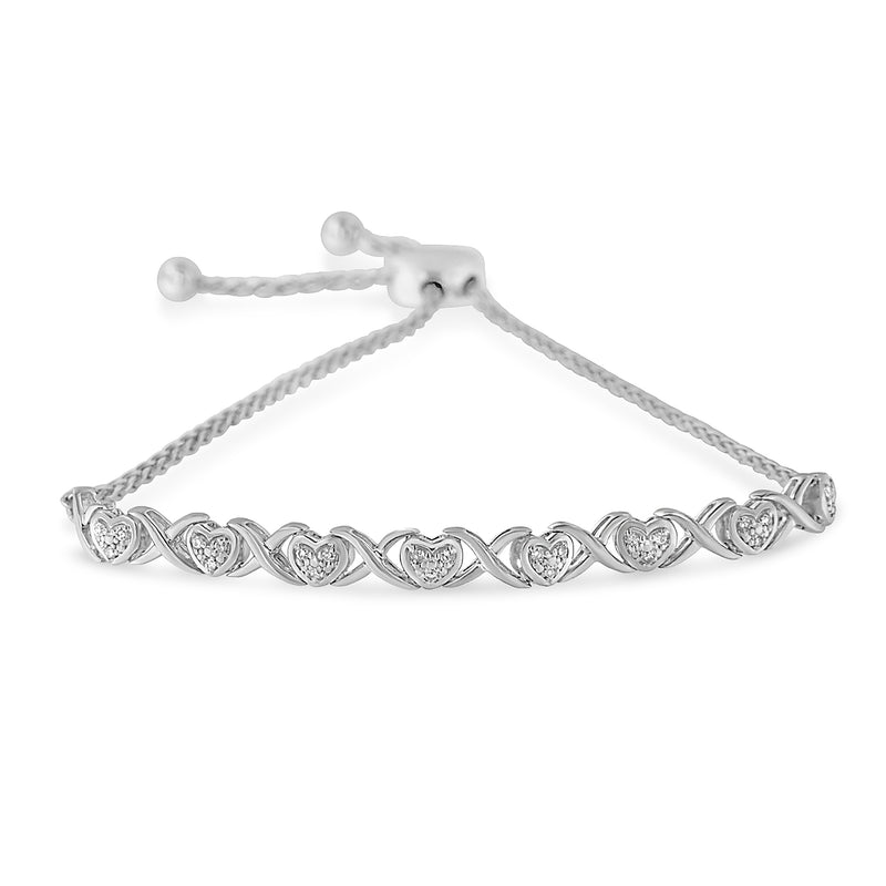.925 Sterling Silver 1/10 Cttw Diamond Heart and X-Link 6”-9” Adjustable Bolo Bracelet (H-I Color, I2-I3 Clarity)