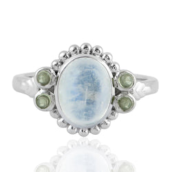 2.61 Natural Moonstone Cocktail Ring 925 Sterling Silver Peridot Jewelry
