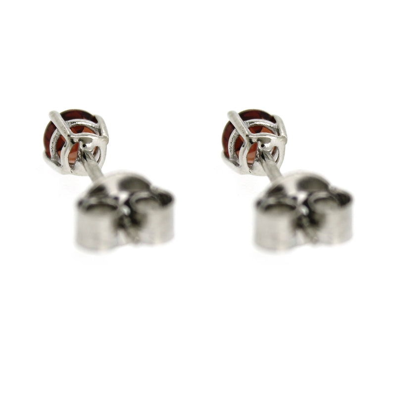 925 Sterling Silver Women  Stud Earring Red Garnet Round