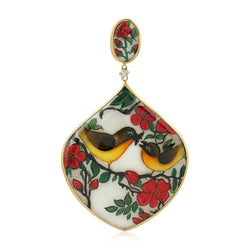 Bezel Set Natural Mother of Pearl Pendant In Diamond 18k Yellow Gold Jewelry