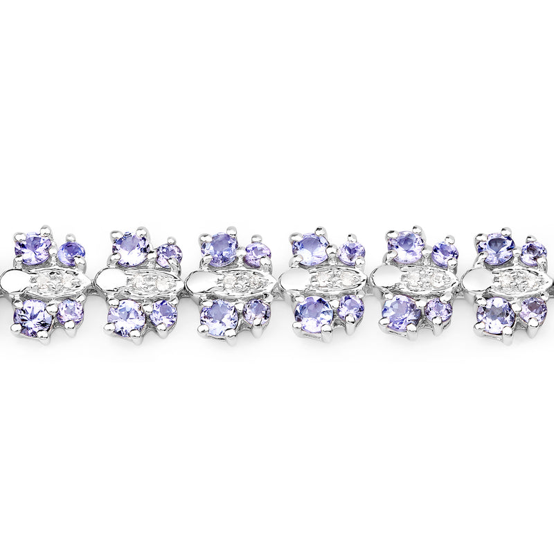 7.02 Carat Genuine Tanzanite and White Sapphire .925 Sterling Silver Bracelet