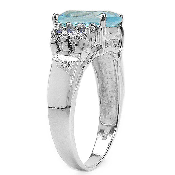 3.80 Carat Genuine Blue Topaz, Tanzanite and White Topaz .925 Sterling Silver Ring
