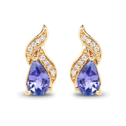 0.79 Carat Genuine Tanzanite and White Diamond 14K Yellow Gold Earrings