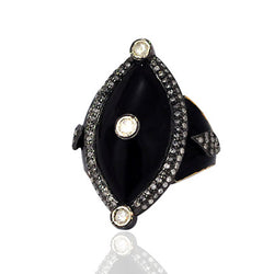925 Sterling Silver 1.09ct Studded Diamond 14k Gold Enamel Ring Jewelry