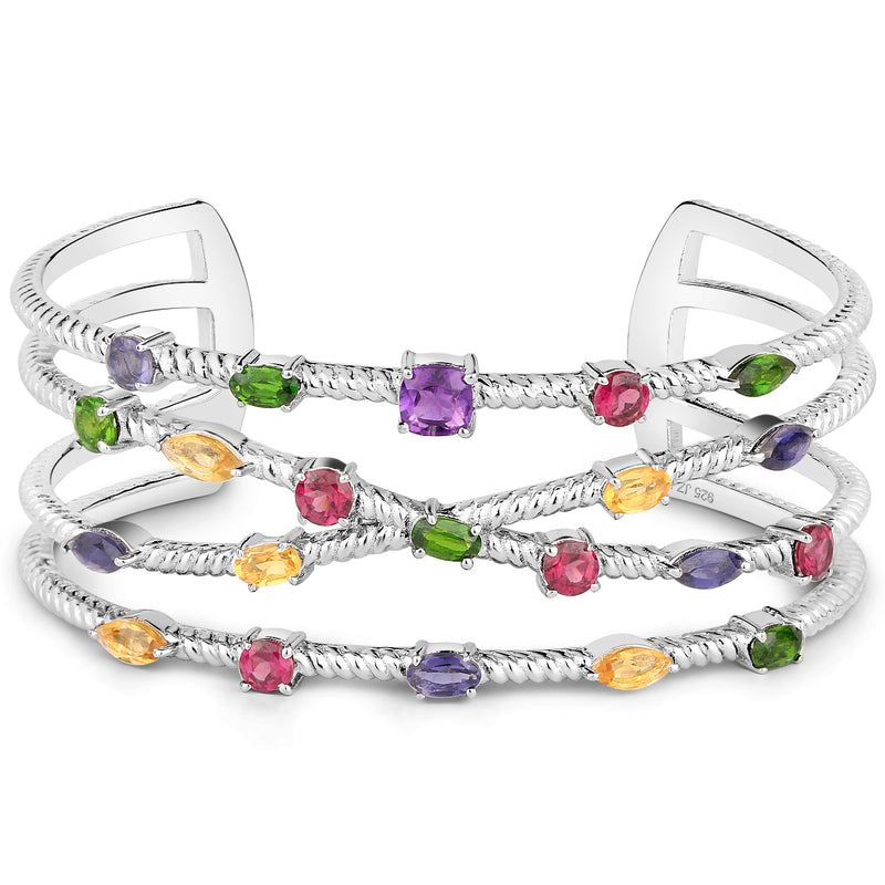 5.33 Carat Genuine Multi Stones .925 Sterling Silver Cuff Bangle