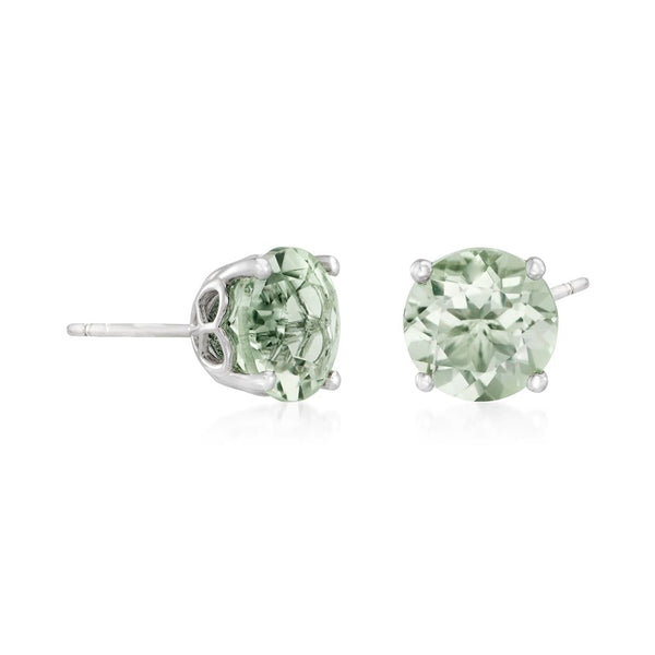925 Sterling Silver Women Round Stud Earring Green Amethyst