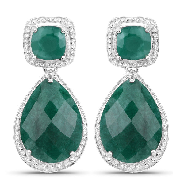 26.00 Carat Dyed Emerald .925 Sterling Silver Earrings