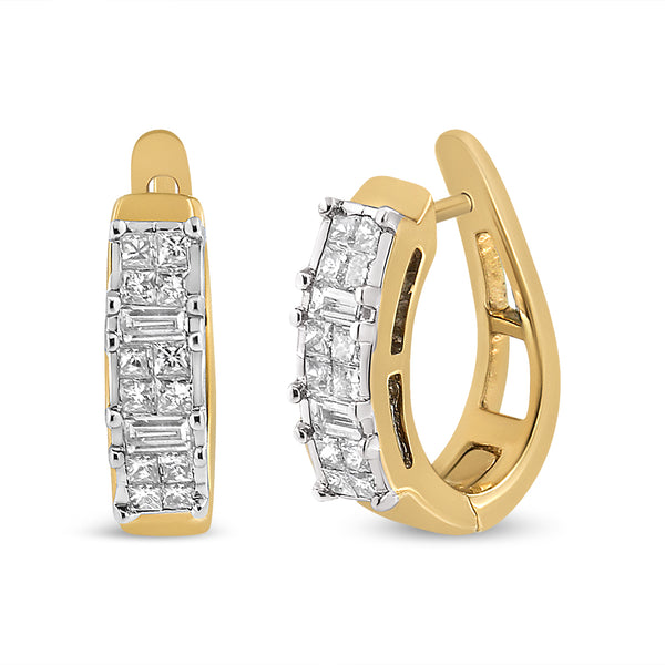 14K Yellow Gold 1/2 Cttw Princess & Baguette-Cut Diamond Invisible-Set U-Hoop Earrings (H-I Color, SI2-I1 Clarity)