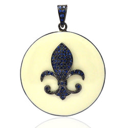 925 Sterling Silver Pave Blue Sapphire Fleur De Lis Pendant Enamel Jewelry