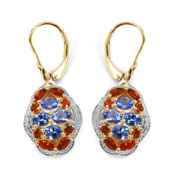 14K Yellow Gold Plated 2.22 Carat Genuine Tanzanite, Citrine & White Topaz .925 Sterling Silver Earrings