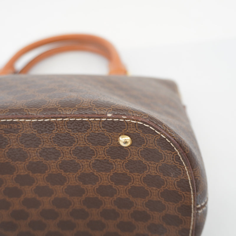 Auth Celine Macadam Handbag Womens PVC Handbag Brown