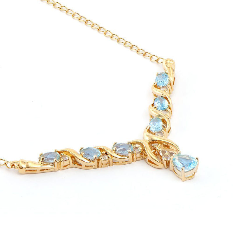 4.40 TW CTS BLUE TOPAZ & WHITE TOPAZ 18K GOLD PLATED DESIGNER NECKLACE SIZE 19 INCHES