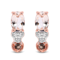 18K Rose Gold Plated 0.97 Carat Genuine Morganite, Smoky Quartz and White Zircon .925 Sterling Silver Earrings