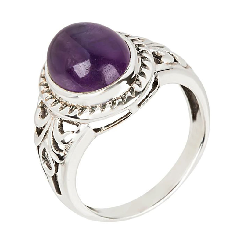 925 sterling silver with natural African Amethyst Oval solitaire Ring for women