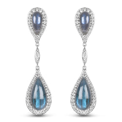 25.33 Carat Genuine Labradorite and White Topaz .925 Sterling Silver Earrings