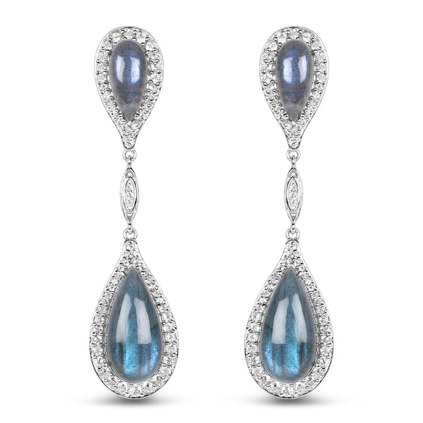 25.33 Carat Genuine Labradorite and White Topaz .925 Sterling Silver Earrings