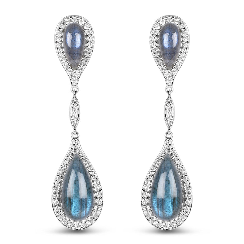 25.33 Carat Genuine Labradorite and White Topaz .925 Sterling Silver Earrings