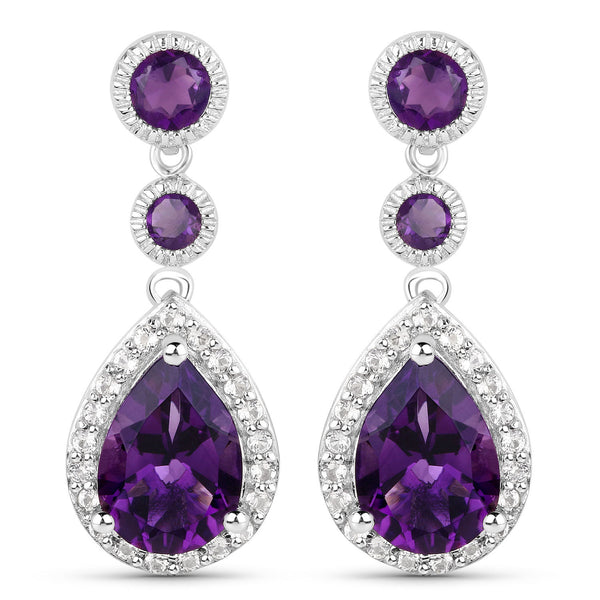 7.00 Carat Genuine Amethyst and White Topaz .925 Sterling Silver Earrings