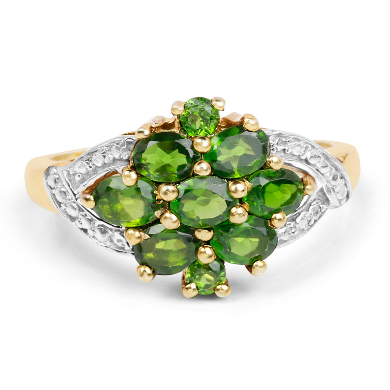 14K Yellow Gold Plated 1.26 Carat Genuine Chrome Diopside .925 Sterling Silver Ring