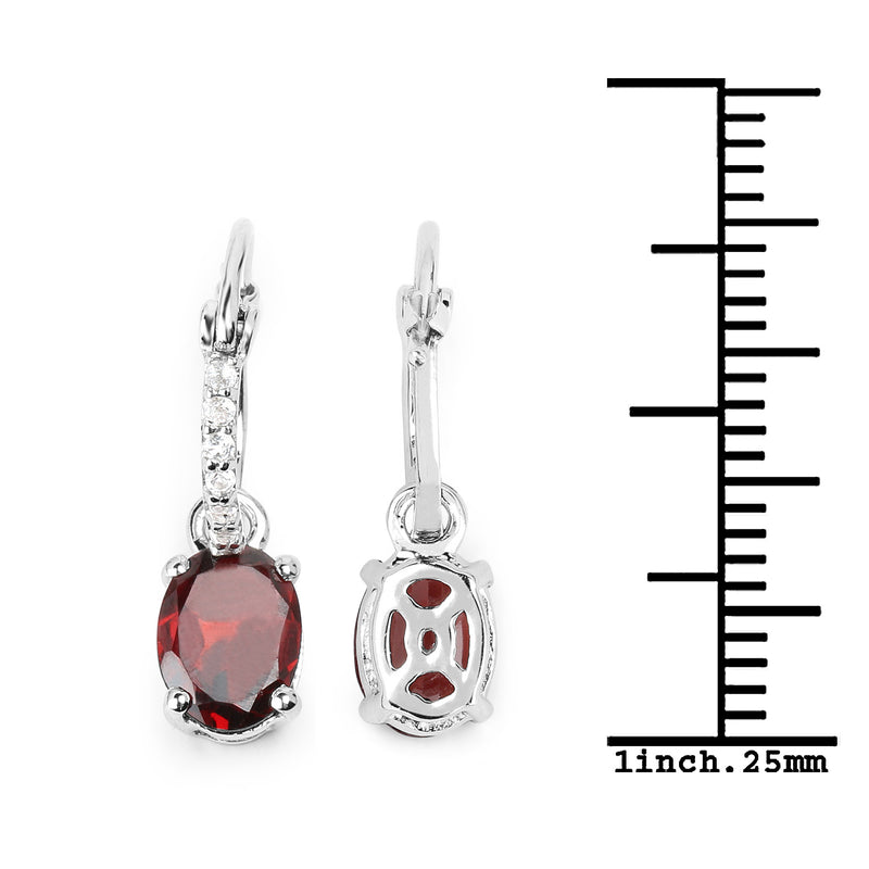 3.51 Carat Genuine Garnet and White Topaz .925 Sterling Silver Earrings