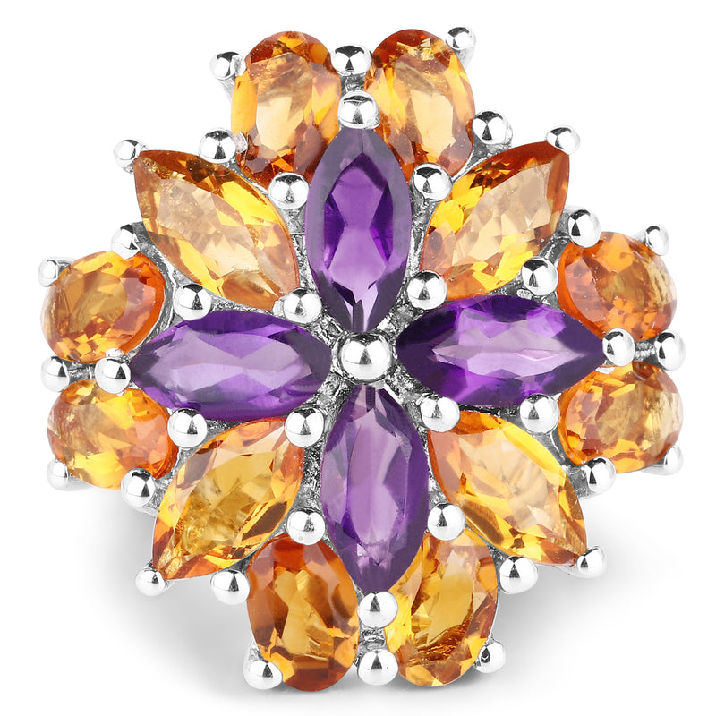 7.96 Carat Genuine Amethyst & Madeira Citrine .925 Sterling Silver Ring