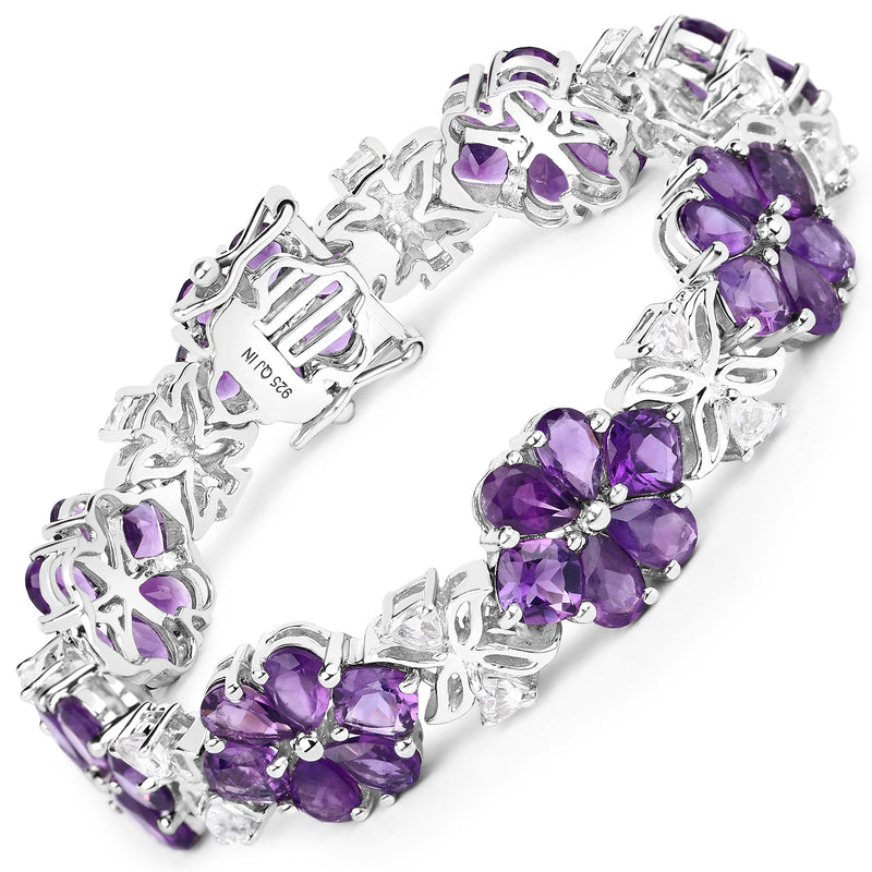 26.10 Carat Genuine Amethyst & White Topaz .925 Sterling Silver Bracelet