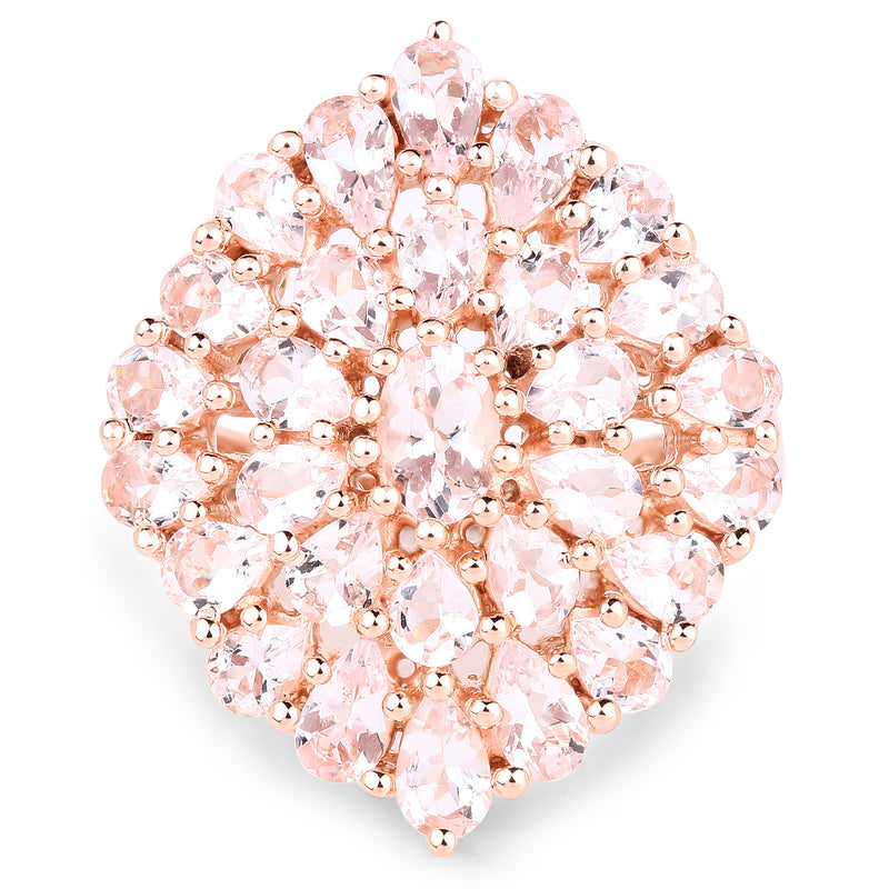 18K Rose Gold Plated 4.55 Carat Genuine Morganite .925 Sterling Silver Ring