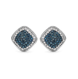 0.69 Carat Genuine Blue Diamond & White Diamond .925 Sterling Silver Earrings