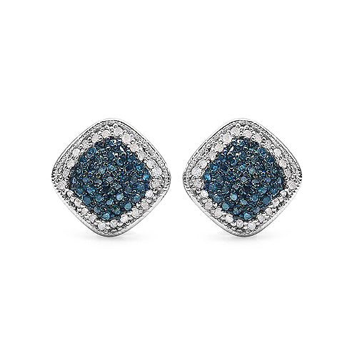 0.69 Carat Genuine Blue Diamond & White Diamond .925 Sterling Silver Earrings