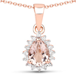 1.34 Carat Genuine Morganite and White Topaz .925 Sterling Silver Pendant