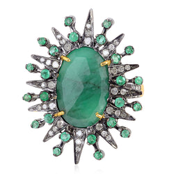 Pave Diamond 4.05 ct Emerald 18kt Gold 925 Sterling Silver Cocktail Ring Jewelry