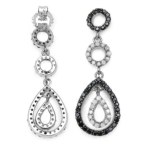 0.90 Carat Genuine Black Diamond & White Diamond .925 Sterling Silver Earrings