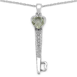 1.82 Carat Genuine Green Amethyst & White Diamond .925 Sterling Silver Pendant