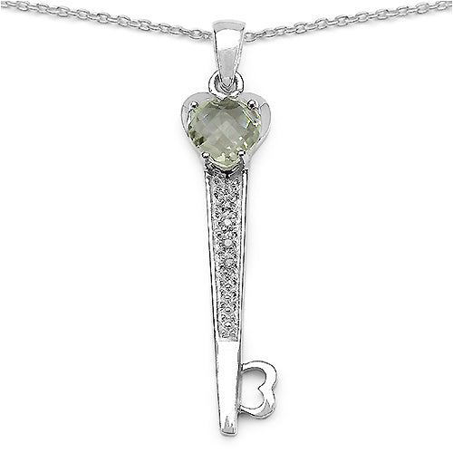 1.82 Carat Genuine Green Amethyst & White Diamond .925 Sterling Silver Pendant