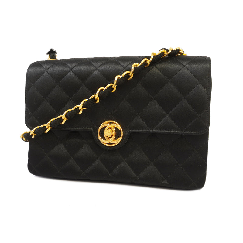 Auth Chanel Matelasse Shoulder Bag Womens Satin Shoulder Bag Black